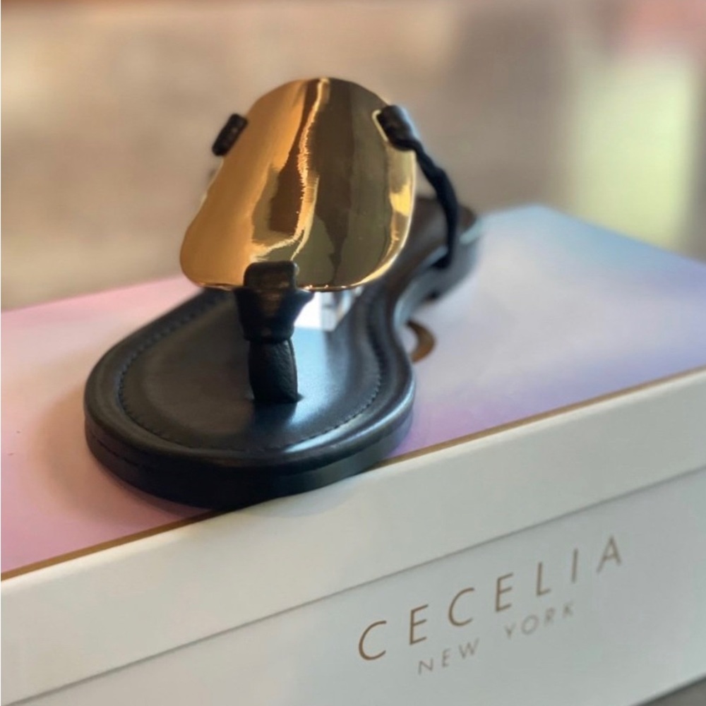 CECELIA NEW YORK Black Sandal with Gold Plate